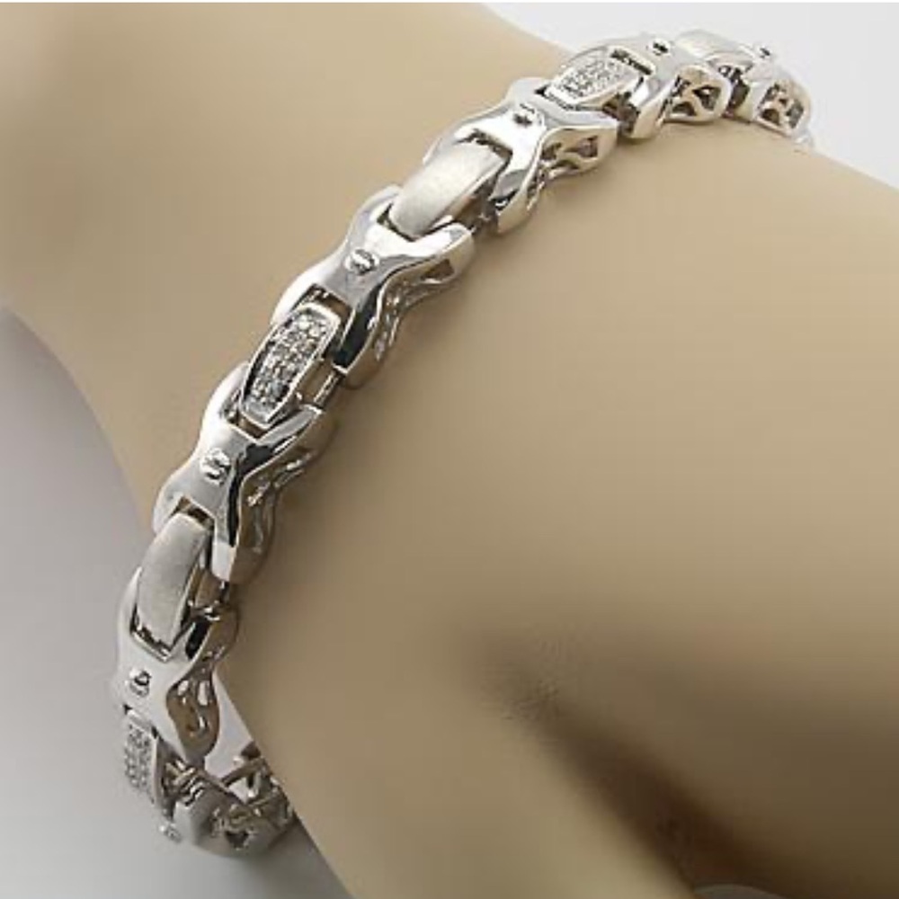 14K White Gold Over Solid Sterling Silver 1/2 CTW Diamonds Designer Bracelet